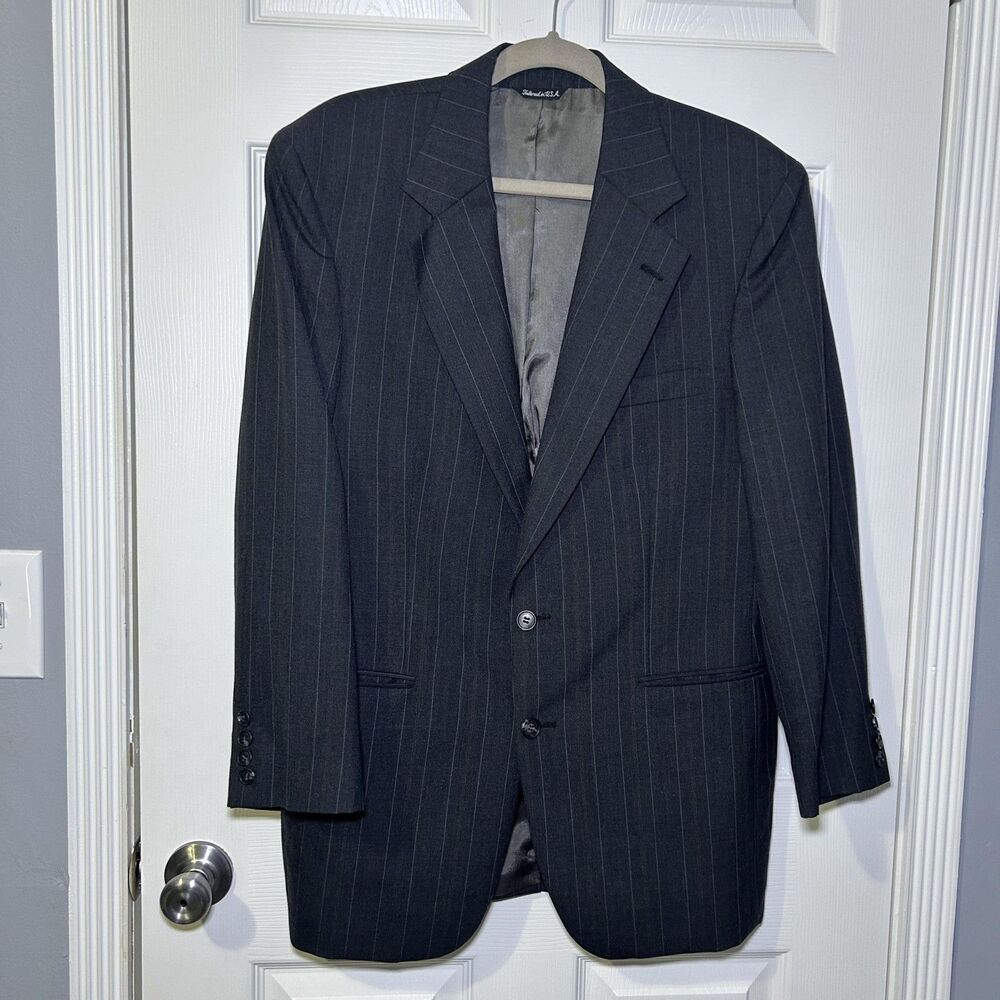 Vintage Redwood & Ross Suit Jacket Men's 40 Gray Pinstripe Classic 2 Button USA